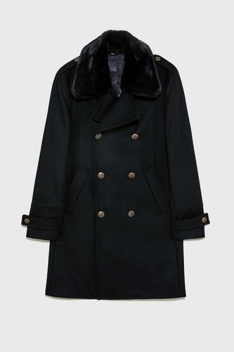 ZARA MENS BLACK DOUBLE BREASTED COAT 