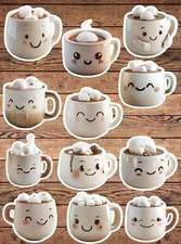Cute Hot Cocoa Mug Die Cut Stickers Set Laptop Sticker WaterBottle Sticker