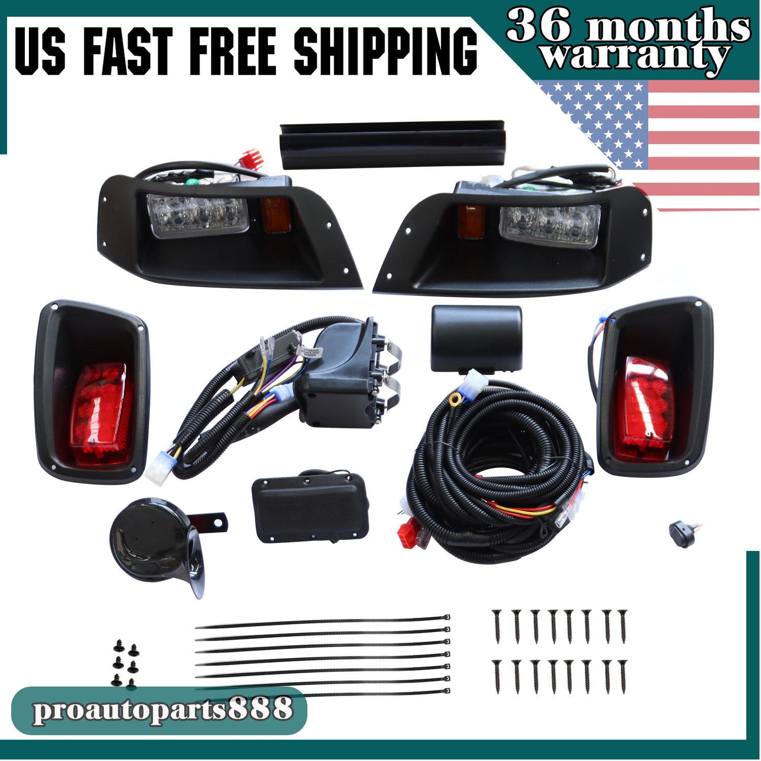 For EZGO TXT Golf Cart LED Headlight & TailLight Kit Deluxe 