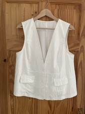 Vintage Waistcoat Gilet 80's 90s Cream Cotton Flax Linen Size L Uk 12-16/18