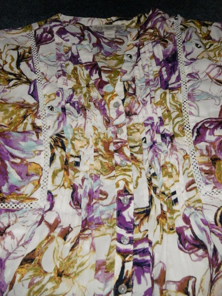 Top Vintage America Blues Mujer S Púrpura Blanco Floral Manga Larga Ojales  Foto 3 de 4