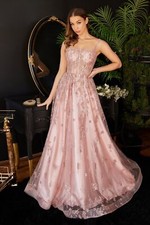 FORMAL A-LINE SLEEVELESS GLITTER PRINT DRESS W/ STRAIGHT ACROSS NECKLINE