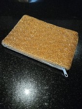 VTG Gold Satin Beaded Evening Bag Purse Great Condition B44 
