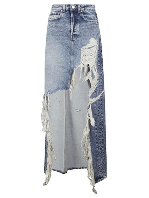 VETEMENTS Destroyed Denim Maxi Skirt S