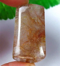 40x22x8mm Natural Titanium Rutilated Quartz Crystals Bell Pendant Bead AD64061