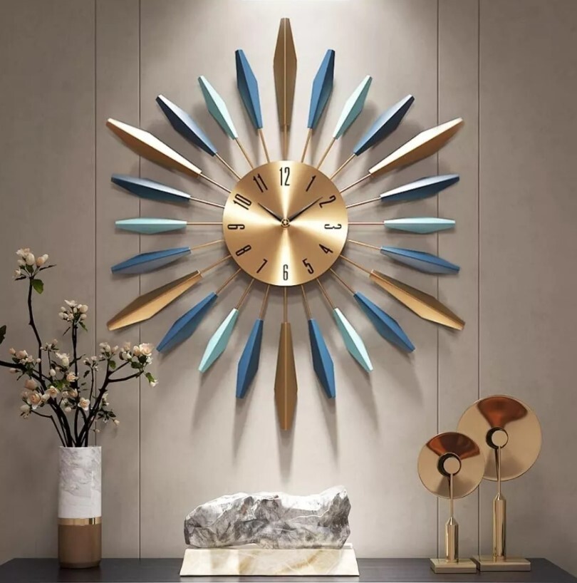 YISITEONE Large Metal Decorative Wall Clock, Mid Century Sil