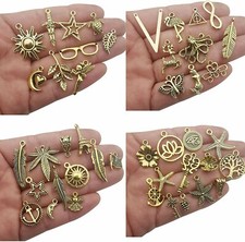 10 Assorted Charms Antique Gold Tone Mixed Pendants Jewelry Making Supplies