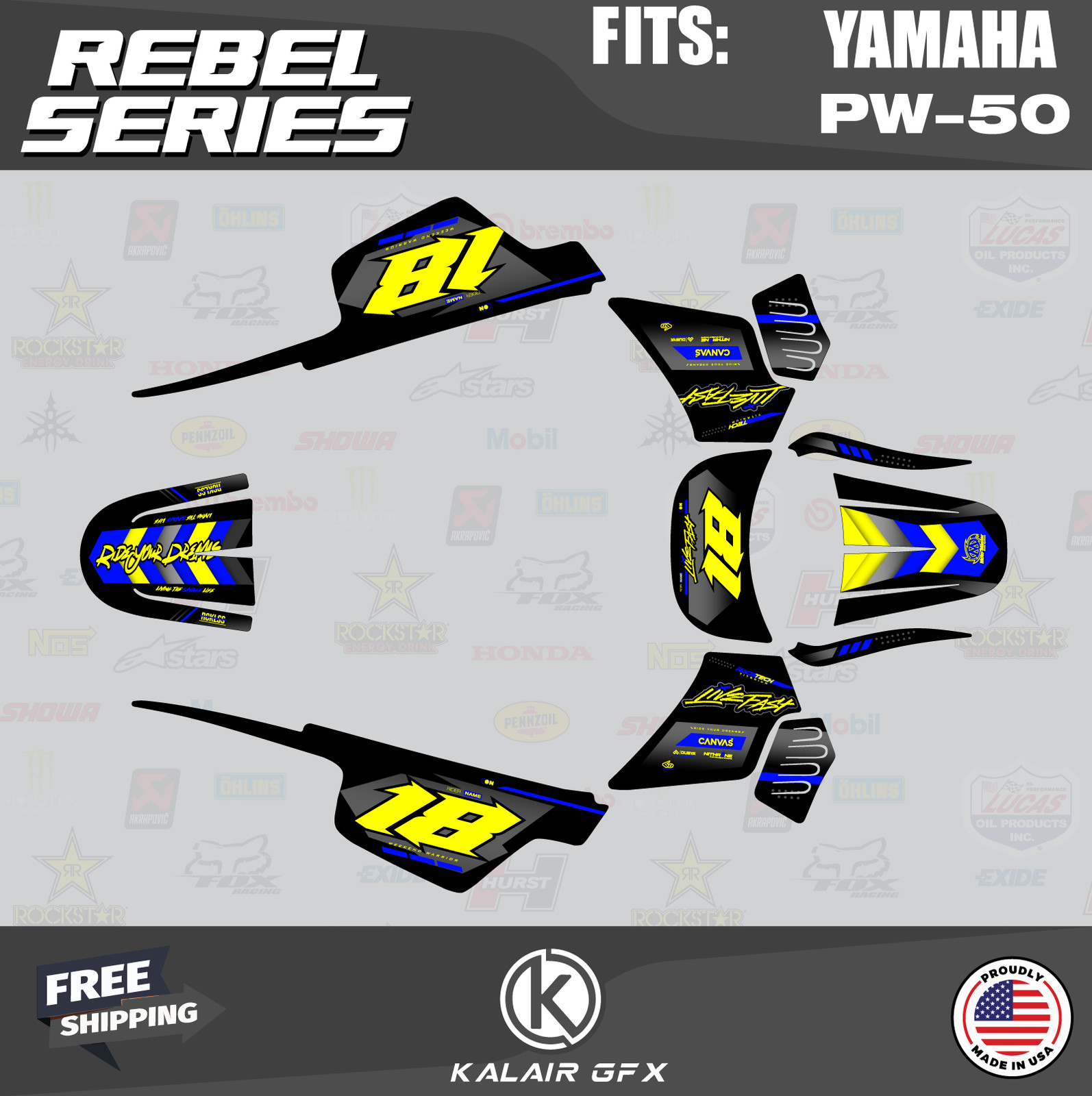Graphics Kit for Yamaha PW50 (1990-2023) PW-50 PW 50 Rebel - YELLOW