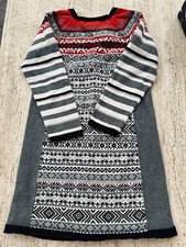 Hanna Andersson 100 Fair Isle Nordic Cotton Sweater Dress Grey Black Red 130/8