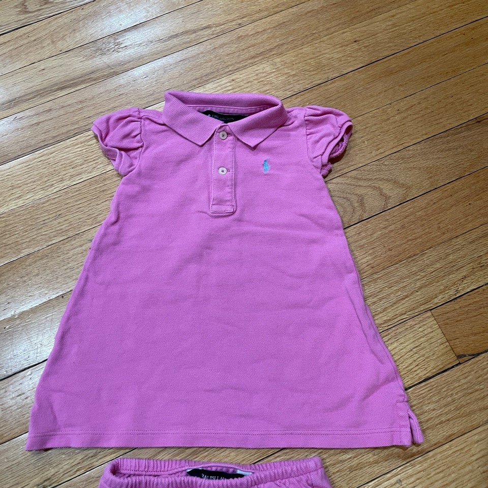 Ralph Lauren Baby Girl Polo Dress Size 12 M with Matching Bloomers Pink