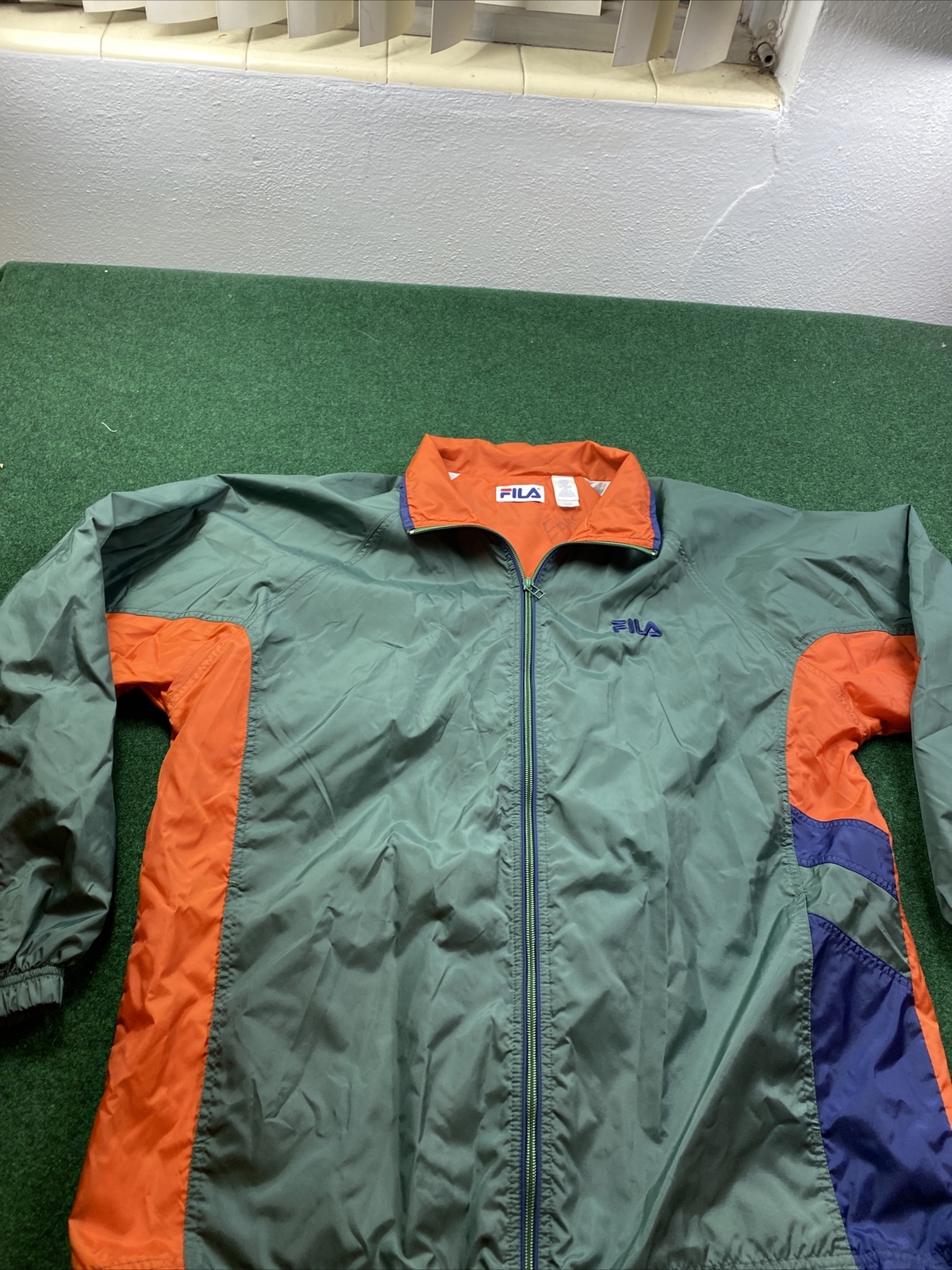 Giacca da uomo frangivento Fila con cerniera arancione hreen nylon taglia large leggera