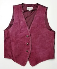 Vintage ARIZONA Jean Co Womens LARGE Burgundy Suede WAISTCOAT Braid Leather Vest