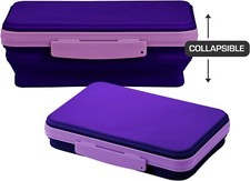 Spacemaker Vtg 90s Pencil Box Hinged Plastic Storage Case Purple Lid Made in USA