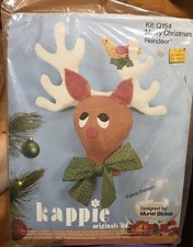 Vintage 1980 KAPPIE MERRY CHRISTMAS REINDEER Craft Pattern Kit 17" X 18"