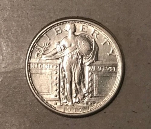 1917 P Standing Liberty Quarter Type 1 AU+ UNC FH Full Head Scarce coin!