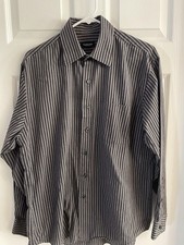 Van Heusen Long Sleeve Button Up Shirt Mens Sz. M, 15-15.5 Black/Gray Stripes