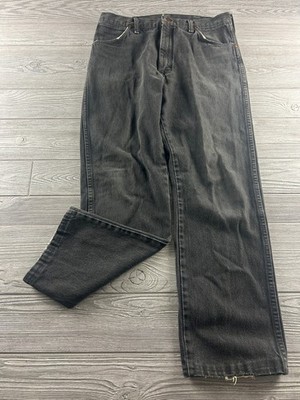 Wrangler Jeans Mens 34x32 Black Straight Leg 5-Pocket Zip Fly Button Missing USA