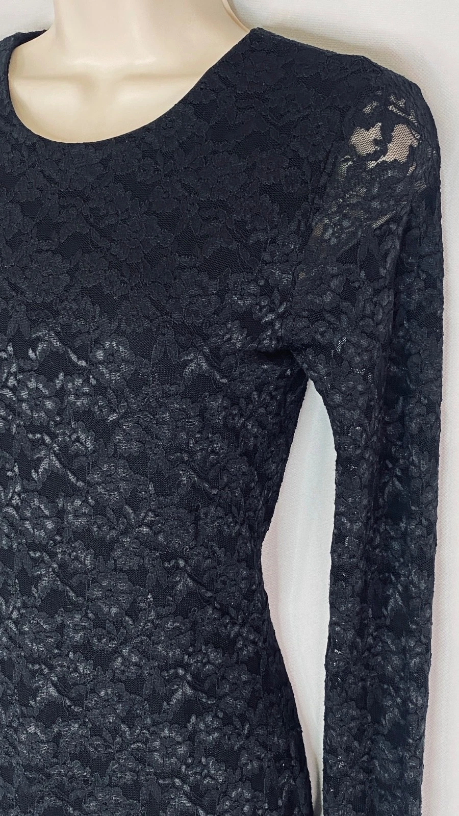 UNDERCOVER Mini abito nero Victoria's Secret pizzo XS manica lunga schiena aperta bodycon trasparente