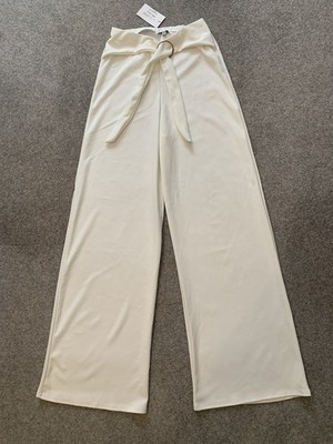 In The Style Billy Faiers Wide Leg Trousers Belted Ivory UK 10 NEW