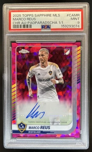 2025 Topps Chrome MLS Sapphire Marco Reus Auto Padparadscha Refractor #1/1 PSA 9