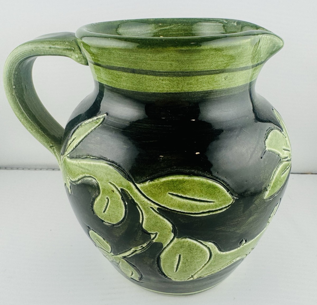 Vintage Mancer Italian Pottery Green Tone Majolica Style Handled