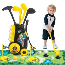Toddler Golf Set with Wheeled Cart, Kids Golf Clubs Toy with 47.2" Putting Ma...