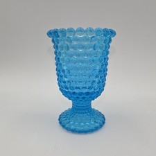 Vintage Aqua Blue Footed Hobnail Pressed Glass Votive Candle Holder 4 Inch