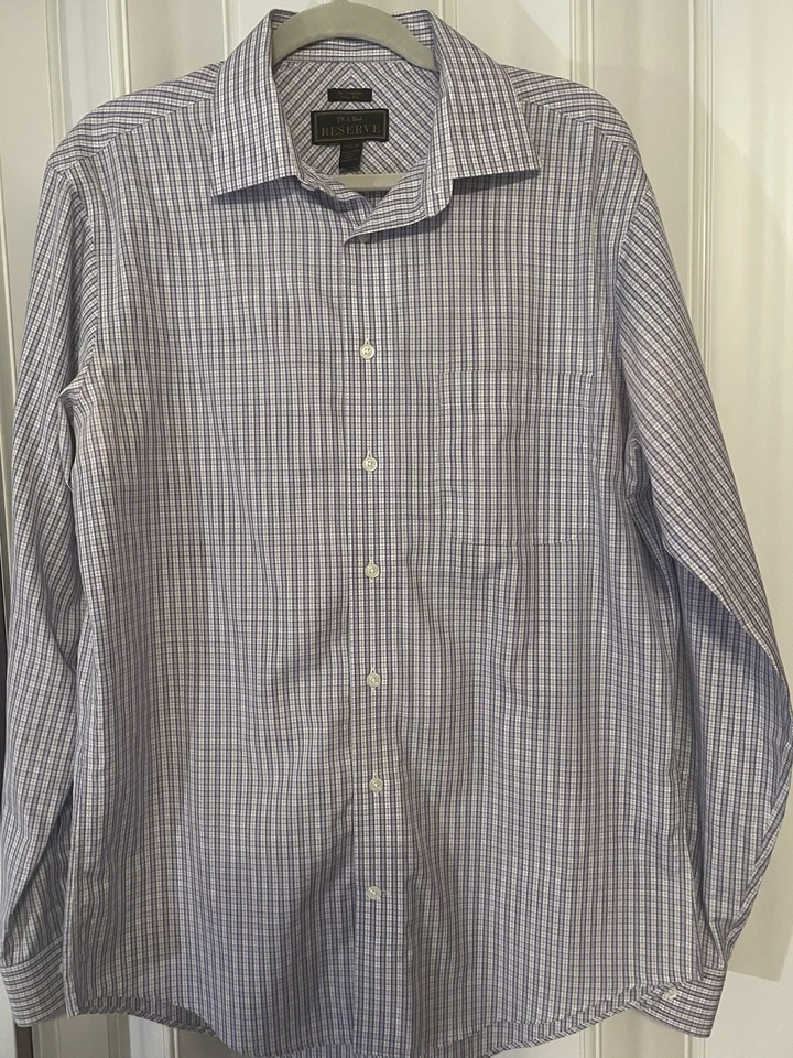 Jos A Bank RESERVA Para Hombres•16.5/36 Camisa Calce Ajustado Púrpura Cuadros Bolsillo Manga Larga Foto 2 de 4