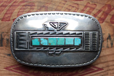 Vg Handmade Sterling Silver Turquoise Thunderbird Native American Belt Buckle