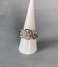 Zinzi hallmarked chunky sterling silver & pave CZ curb chain knot ring, size 56