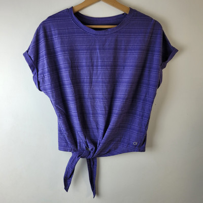 Gap Fit Breathe Damen XS lila Streifen Tie T-Shirt Logo Sport Freizeit Fitness