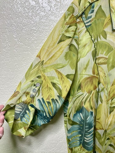 Vintage transparente Chiffon Bluse Damen XL grün gelb Blumen 3/4 Arm Y2K Tunika Oberteil - Bild 5 von 11