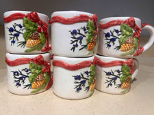 Set of  9 Holiday Ceramic  tableware White w/ Red Ribbon Pinecone Berry 