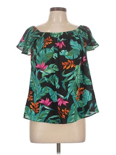 Izzy & Lola Women Black Short Sleeve Blouse L