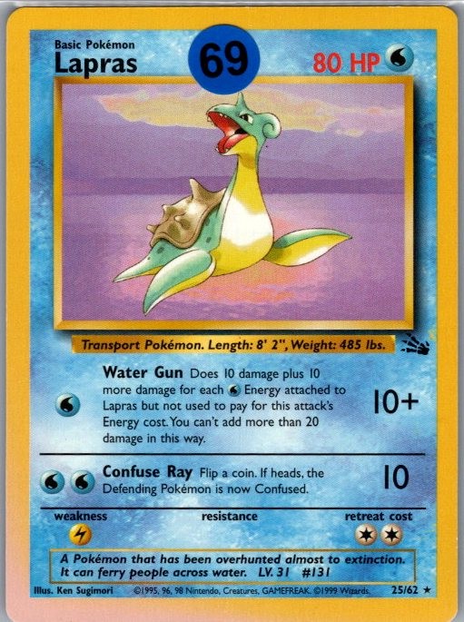 Lapras 25/62 Rare Fossil Pokemon Unlimited Near Mint
