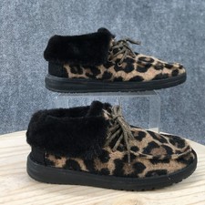 Hey Dude Boots Womens 6 Britt Leopard Print Ankle Bootie Brown Black Fabric