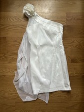 Jessica McClintock White One Shoulder Mini Dress Flower Layered Satin Zip Size 8