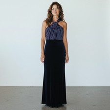 Eliza J Women's Navy Twist Neck Half Satin Half Velour Maxi Gown Dress Size 6