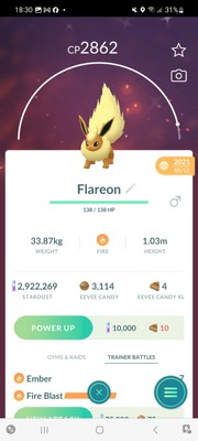Pokemon Go Shiny Flareon (High Cp) 