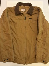 Wrangler Men's Corduroy Collar Canvas Work Jacket Quilted Lining, Brown, Large