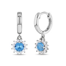 925 Sterling Silver Clear Blue CZ Flower Dangle Hoop Earrings for Girls  Teens