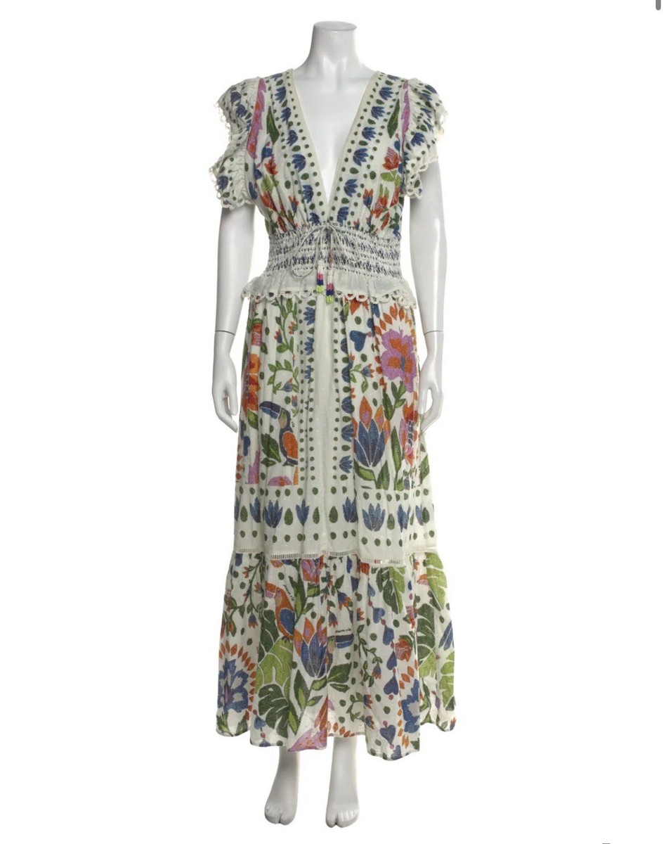 FARM Rio Floral Tropical V-Neck Flutter Sleeve Linen Maxi Dress Multicolor  S NWT | eBay