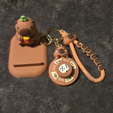 Capybara Rubber Metal Keychain Set Brown Animal with phone Stand
