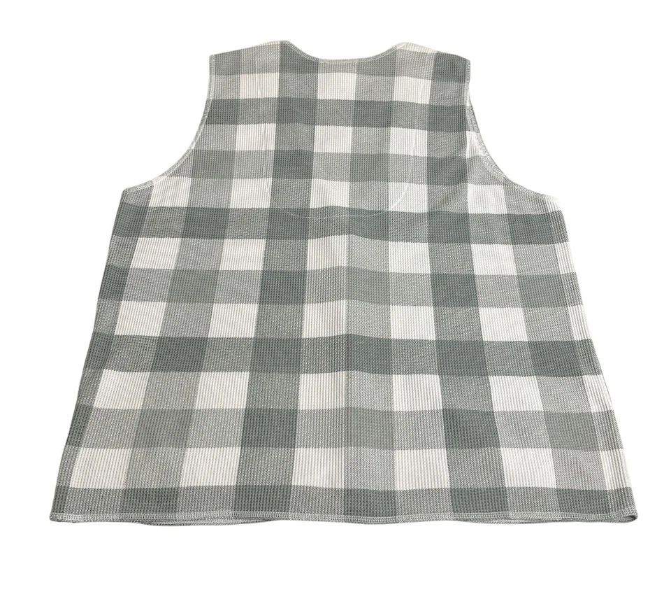 Colete Feminino Vintage Estilo Nova York Extra Grande Cinza Branco Gingham Waffle Malha Cottagecore - Imagem 2 de 4