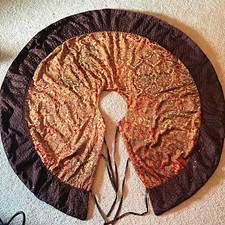 Trilogy Home 54” Bronze Copper Christmas Tree Skirt Sequin Trim Damask Pattern