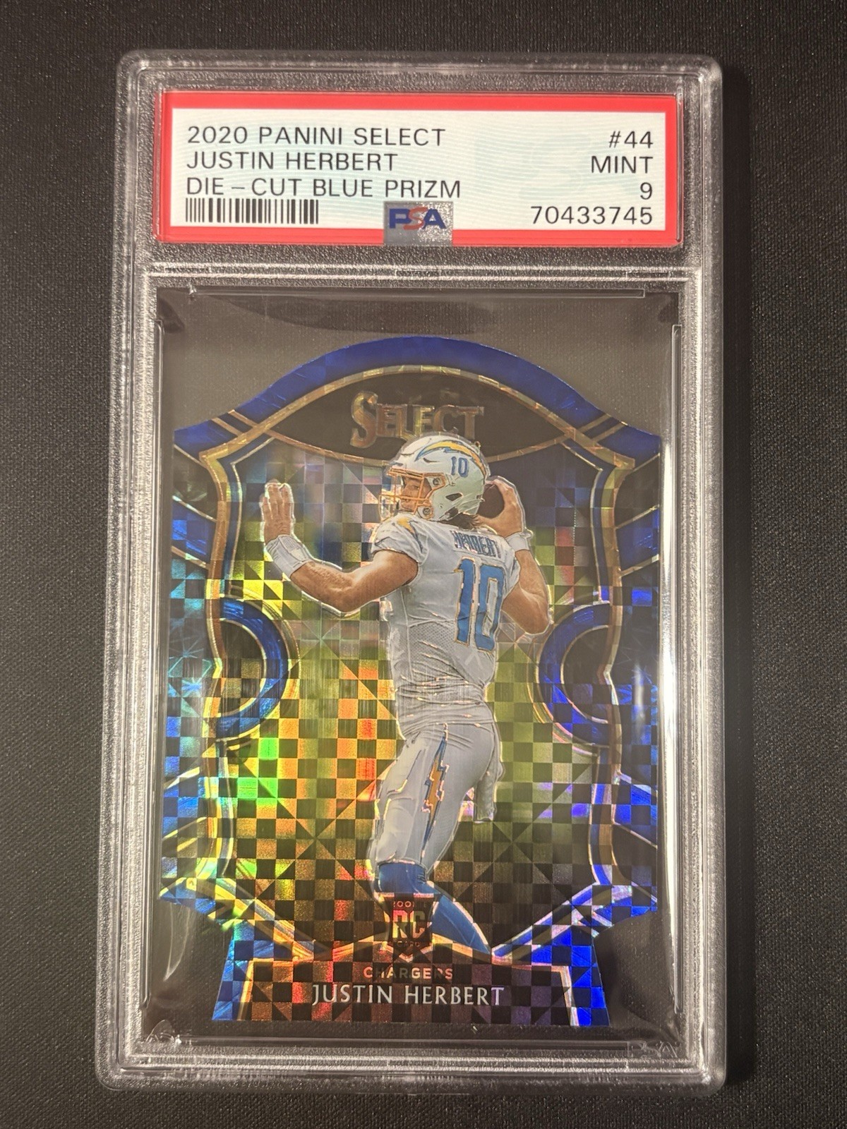 2020 Panini Select Justin Herbert #44 Die-Cut Blue Prizm (RC) PSA 9