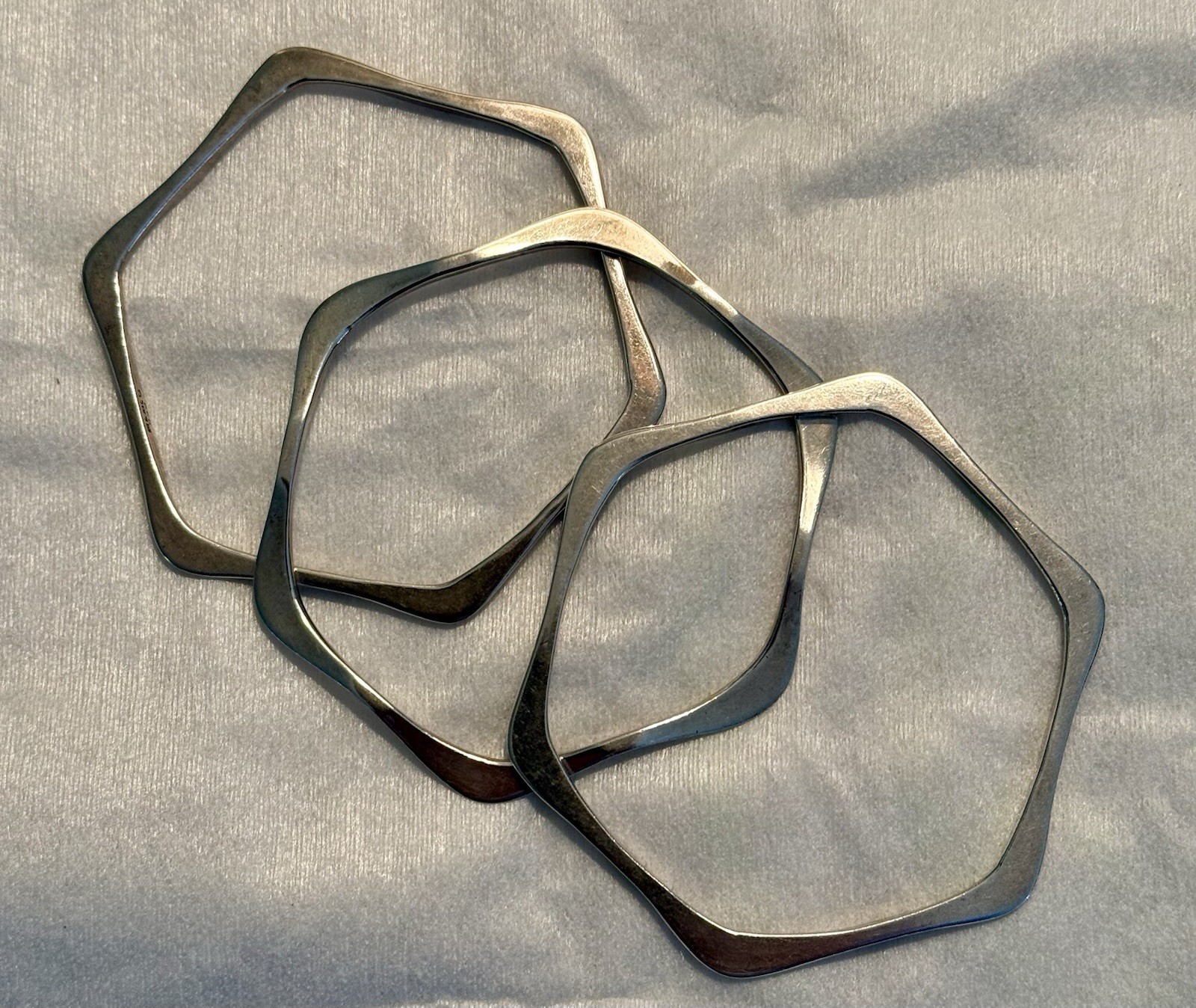 Solid Sterling Silver 3 BANGLE BRACELETS Mexico 4… - image 4