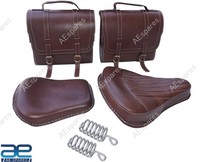 FüR Royal Enfield 350 Antik Braune Leder Sattel Tasche & Vorne Hinten Seat