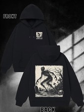 Men's Gothic Hoodie - Dark GreyBlack Hooded Sweatshirt with Back Skeleton Print,