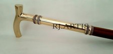 Wooden Walking Stick , Victorian Solid Brass Head Handle Cane Vintage Designer
